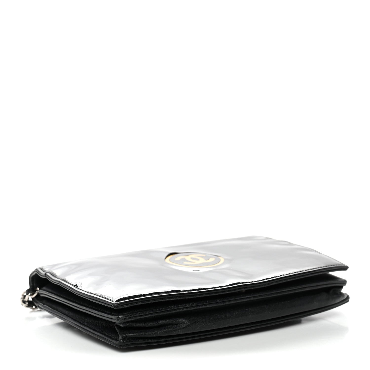 Chanel Patent CC Compact Wallet on Chain WOC Black