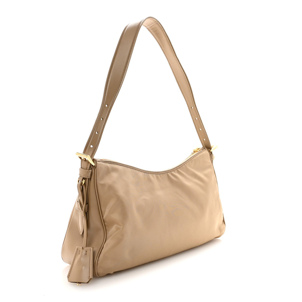 Prada Re-Nylon Vitello Large Aimee Shoulder Bag Cammello