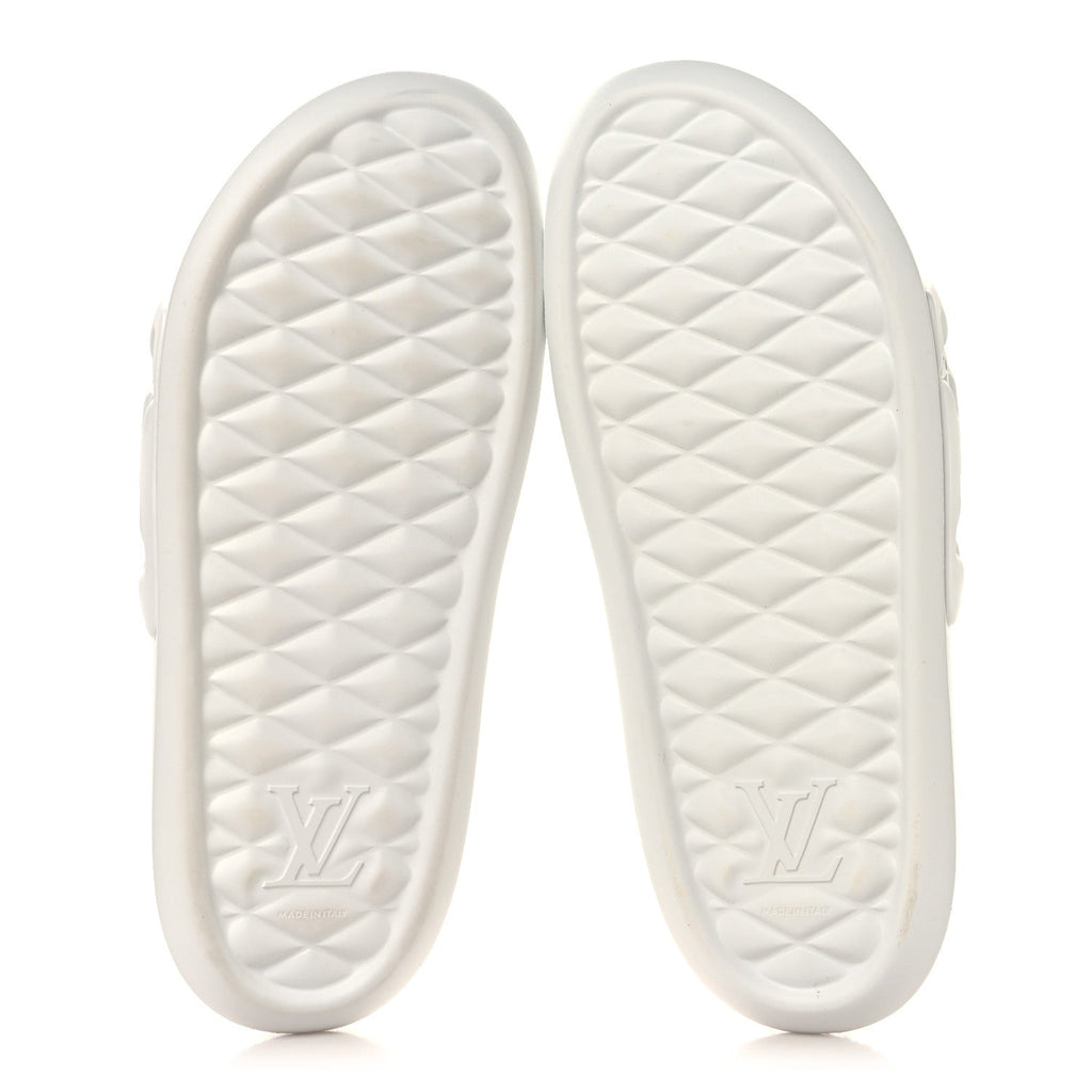 Louis Vuitton Rubber Embossed Monogram Mens Waterfront Mules 11 White
