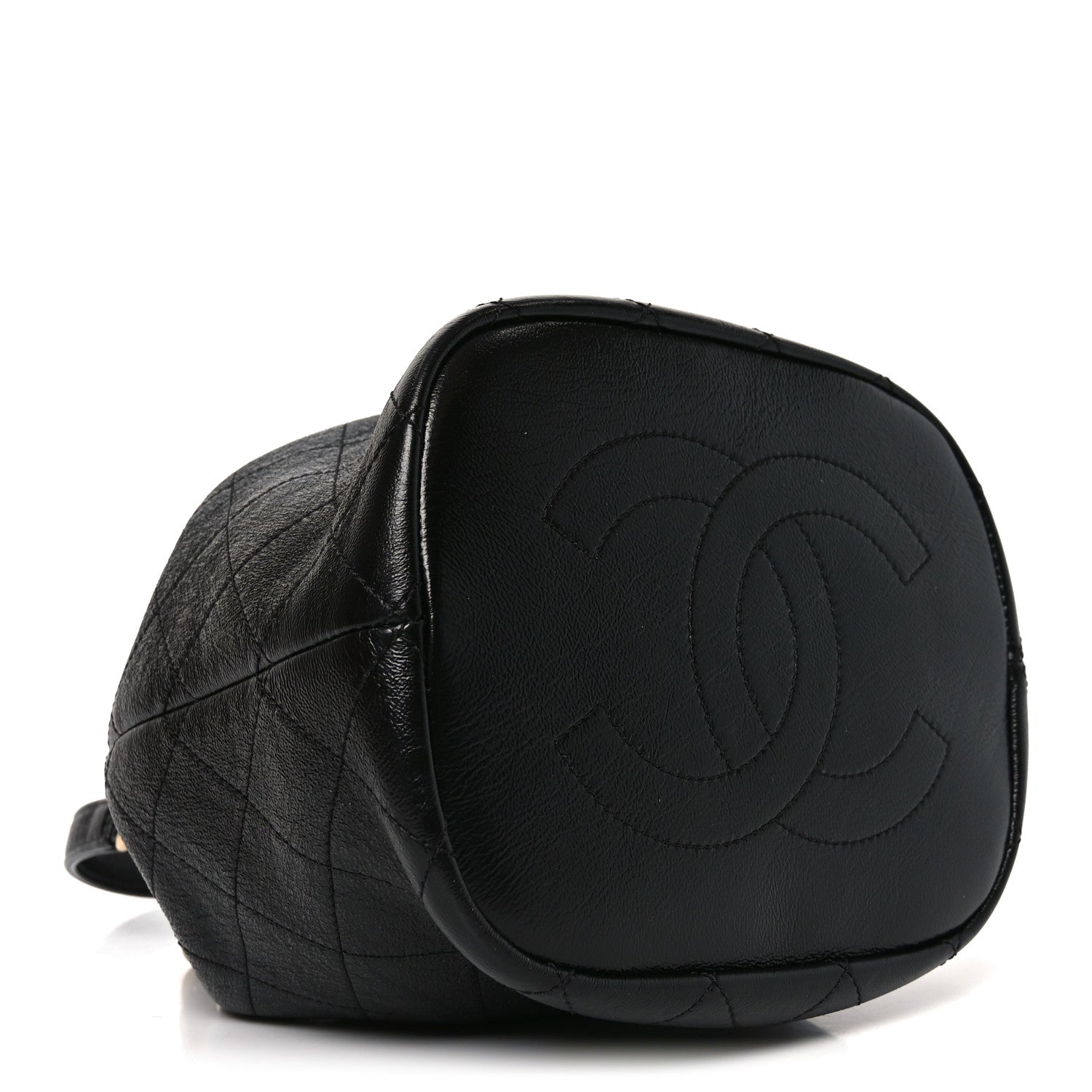 Chanel Shiny Lambskin Quilted Fashion Therapy Bucket Drawstring Bag Black