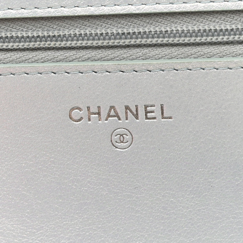 Chanel Iridescent Calfskin Quilted Wallet On Chain WOC Light Blue