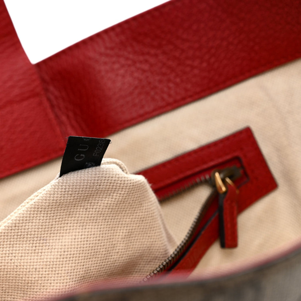 Gucci Soft GG Supreme Monogram Web Bosco Patch Small Crossbody Tote Beige Malva Hibiscus Red