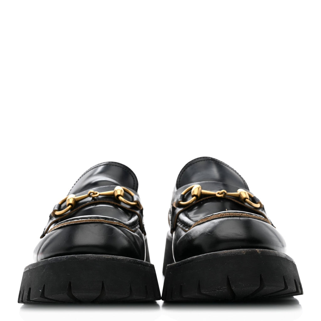 Gucci Cordovan Lux Womens Harald Horsebit 25mm Platform Loafers 38.5 Black
