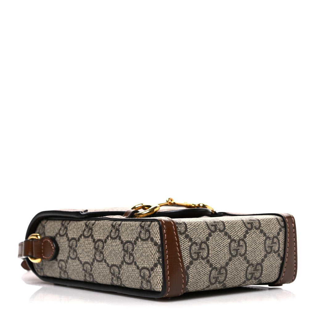 Gucci GG Supreme Monogram Mini Horsebit 1955 Crossbody Bag Beige Brown Sugar