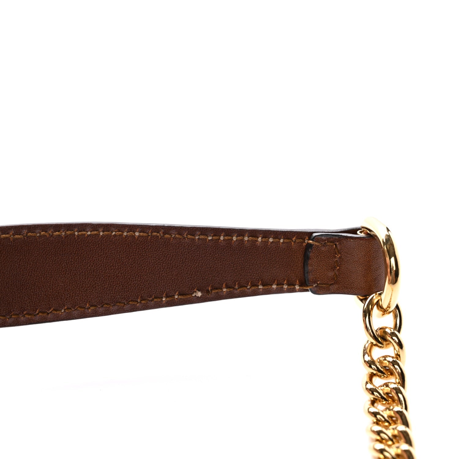 Gucci GG Supreme Monogram Cuoio Toscano Mini Chain Shoulder Bag Beige Ebony Cuir