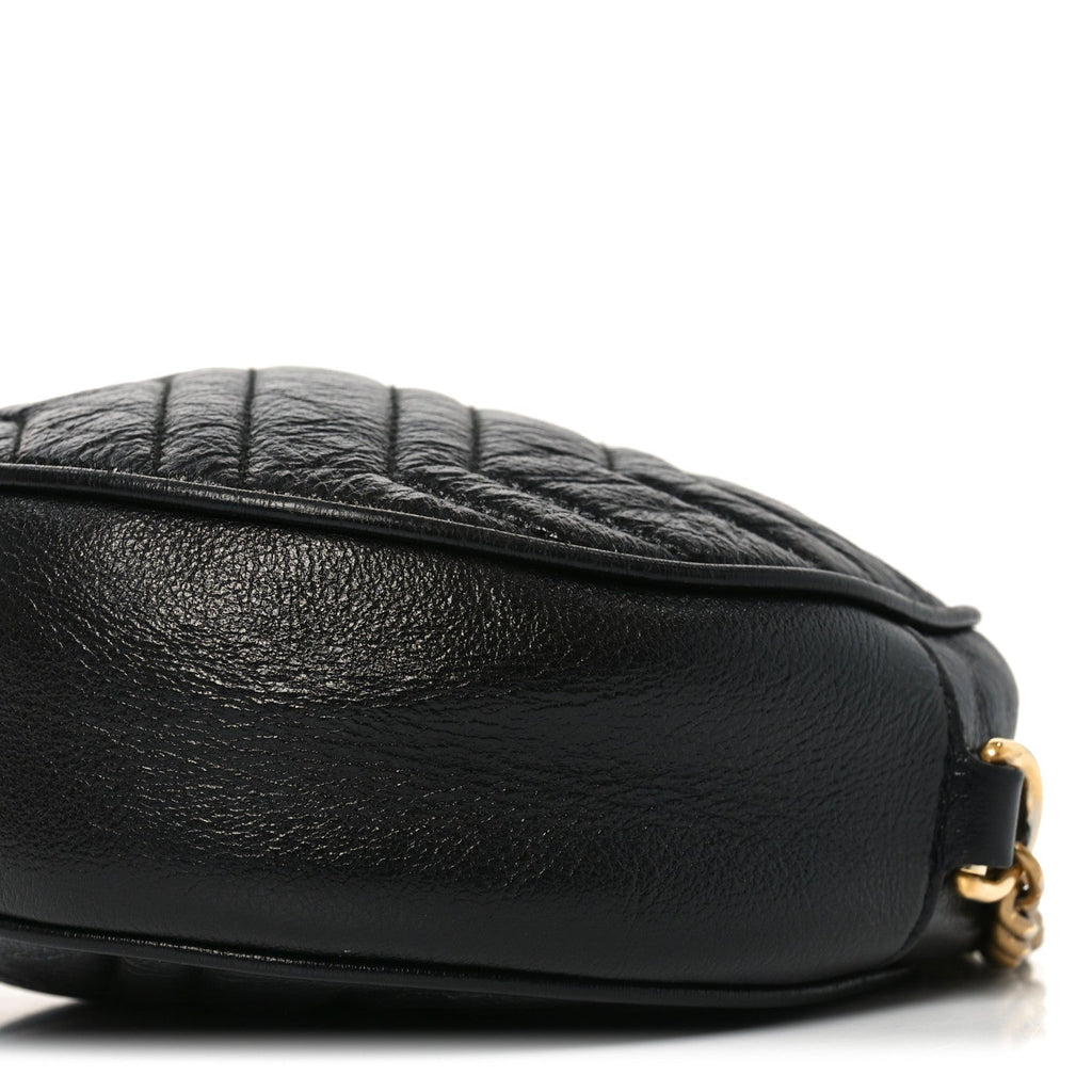 Gucci Azalea Calfskin Matelasse Heart Mini GG Marmont Round Shoulder Bag Black