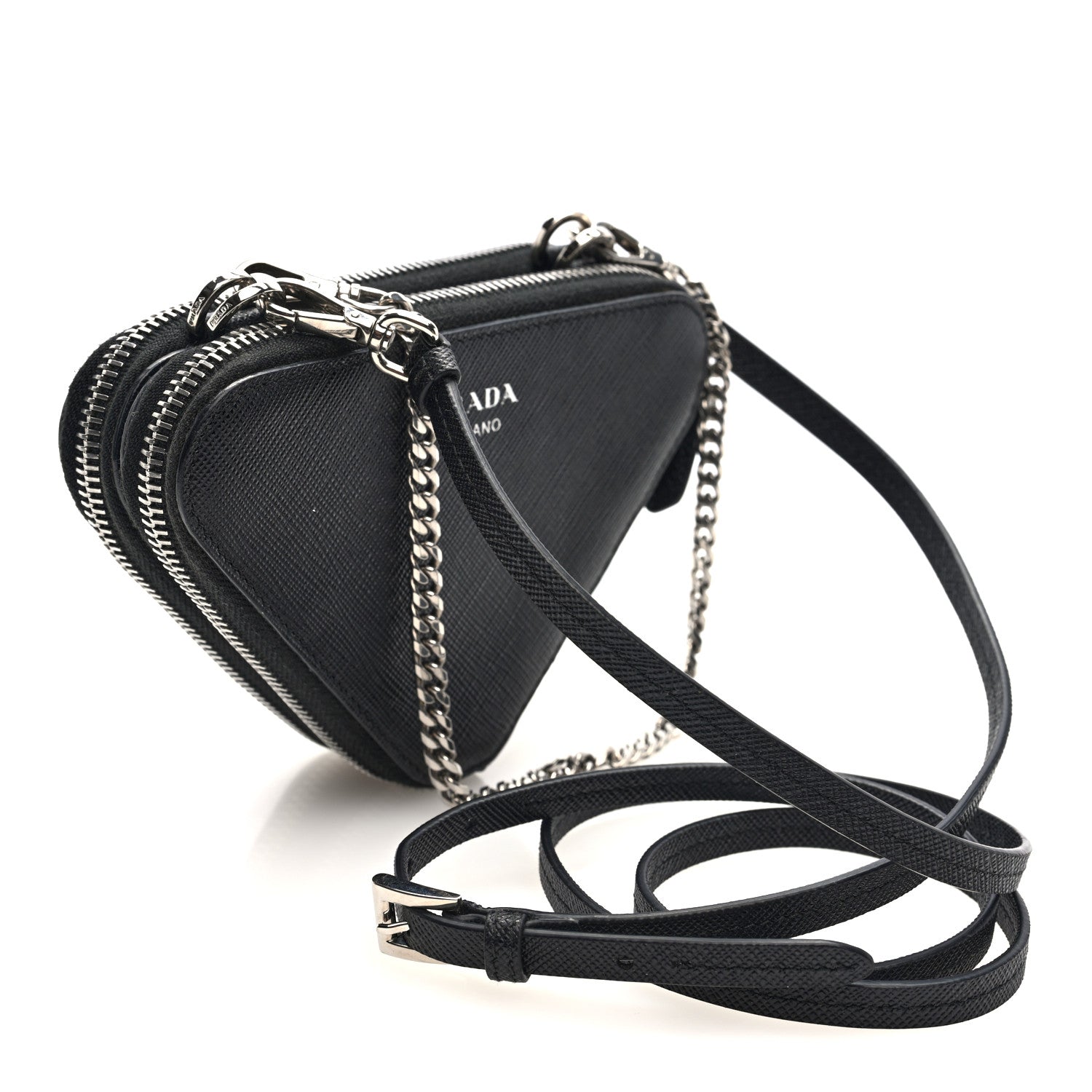 Prada Saffiano Mini Triangle Crossbody Pouch Black