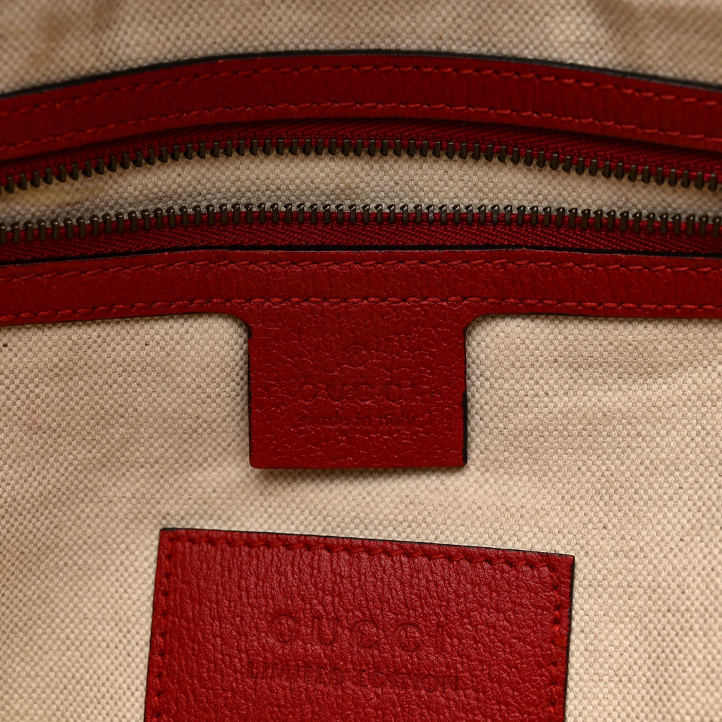 Gucci Soft GG Supreme Monogram Web Bosco Patch Small Crossbody Tote Beige Malva Hibiscus Red