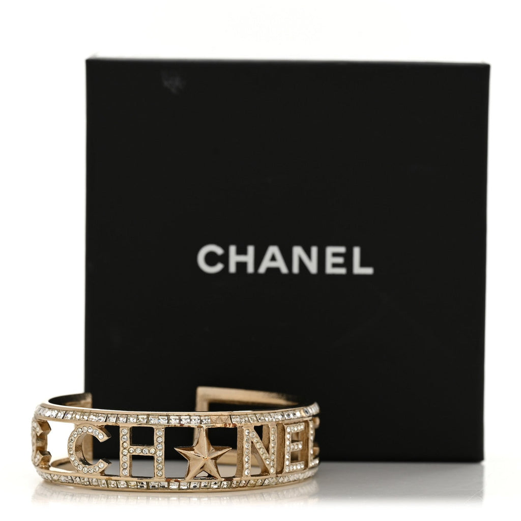 Crystal Baguette Logo Cuff Bracelet Gold