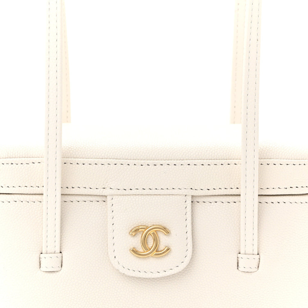 Chanel Shiny Caviar Preppy Coco Long Vanity With Strap White