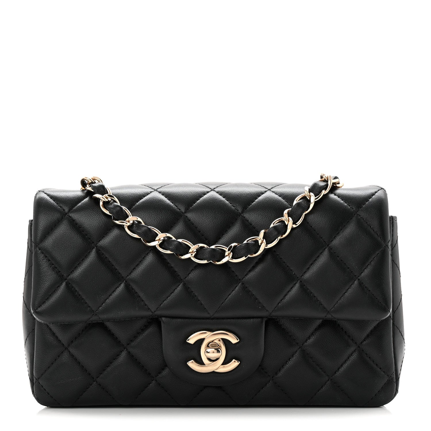 Chanel Lambskin Quilted Mini Rectangular Flap Black