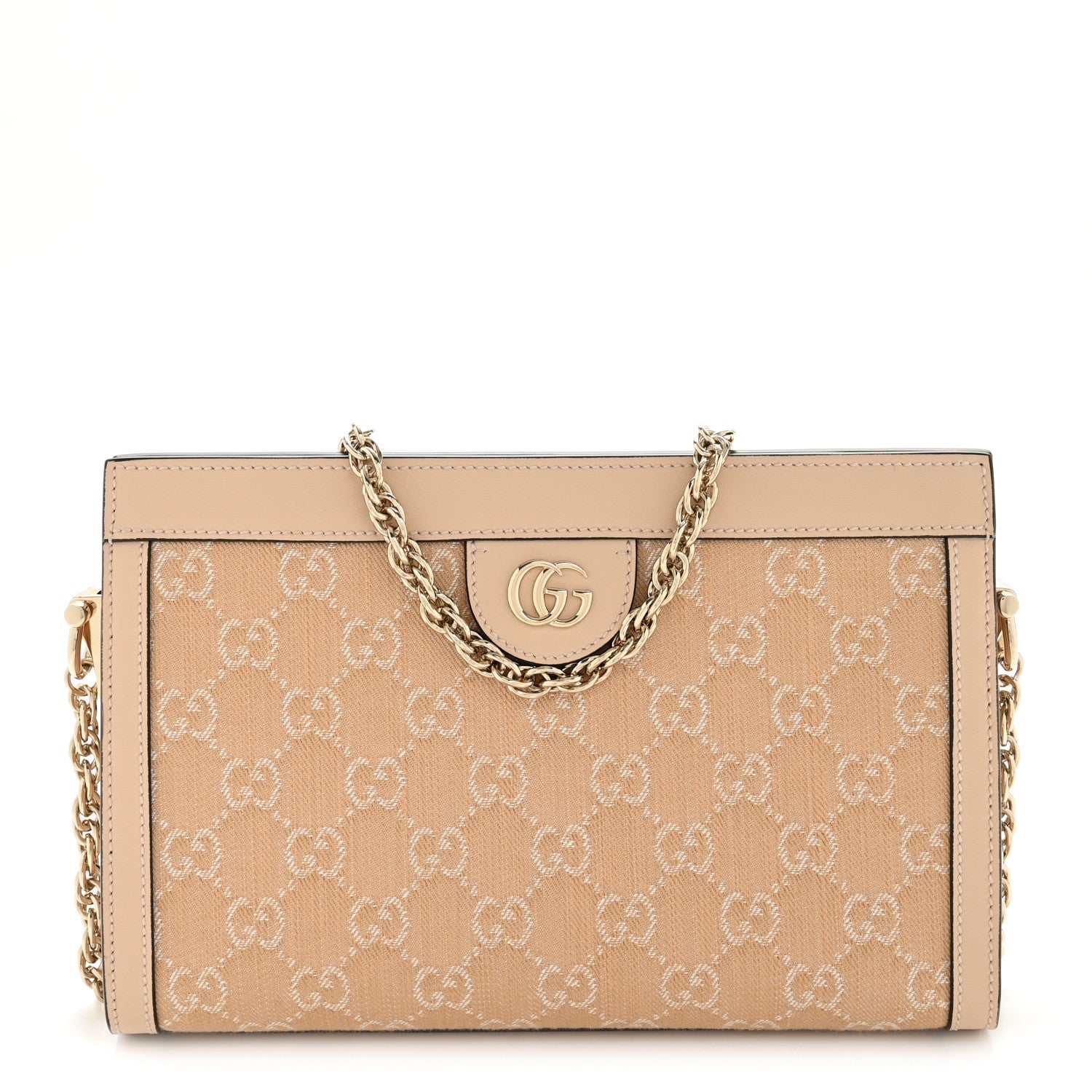Gucci Denim Calfskin GG Monogram Small Ophidia Chain Shoulder Bag Light Beige