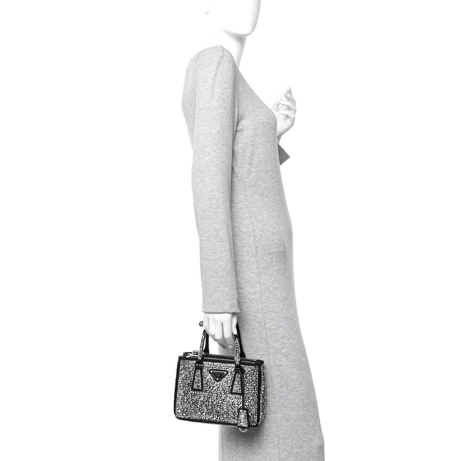 Prada Satin Crystal Mini Galleria Double Zip Tote Metal