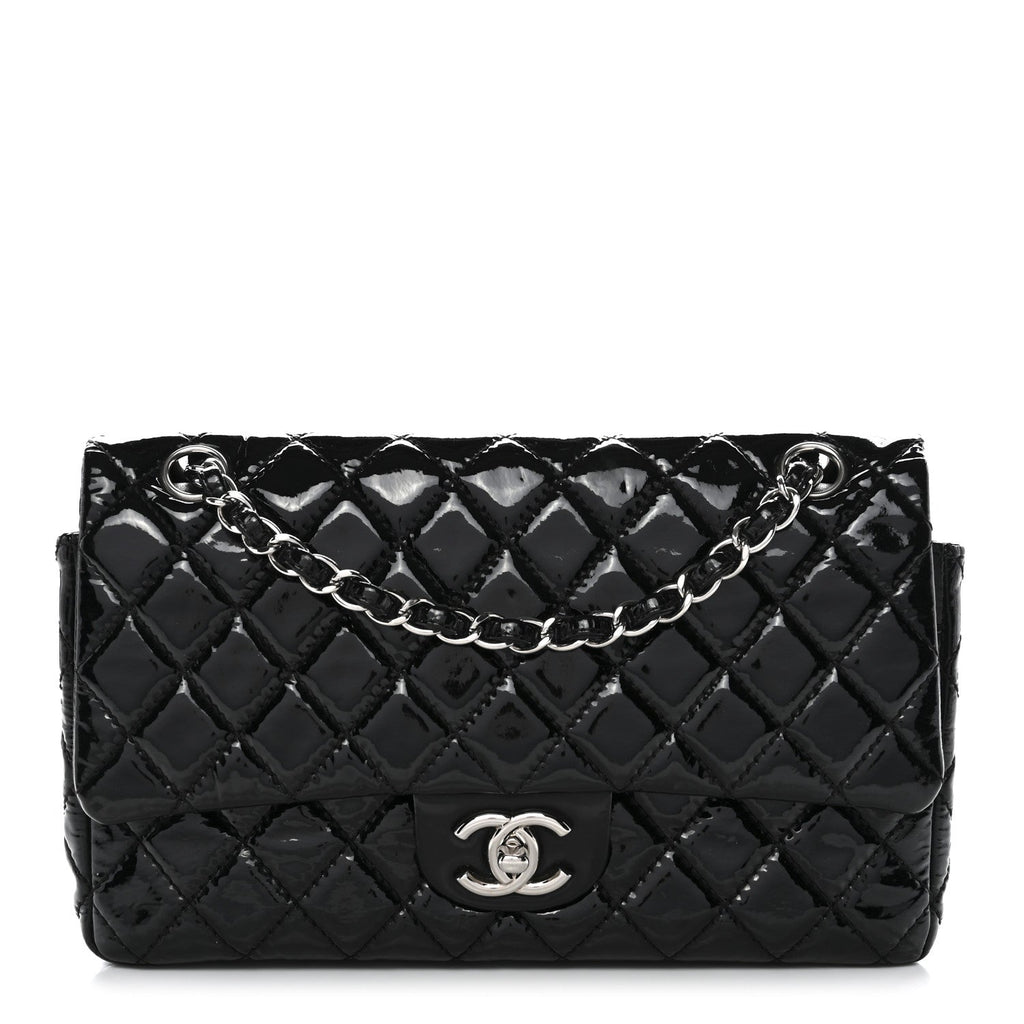 Chanel Patent Quilted Medium Double Flap Black