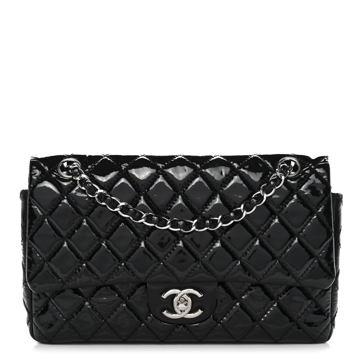 Chanel Patent Quilted Medium Double Flap Black