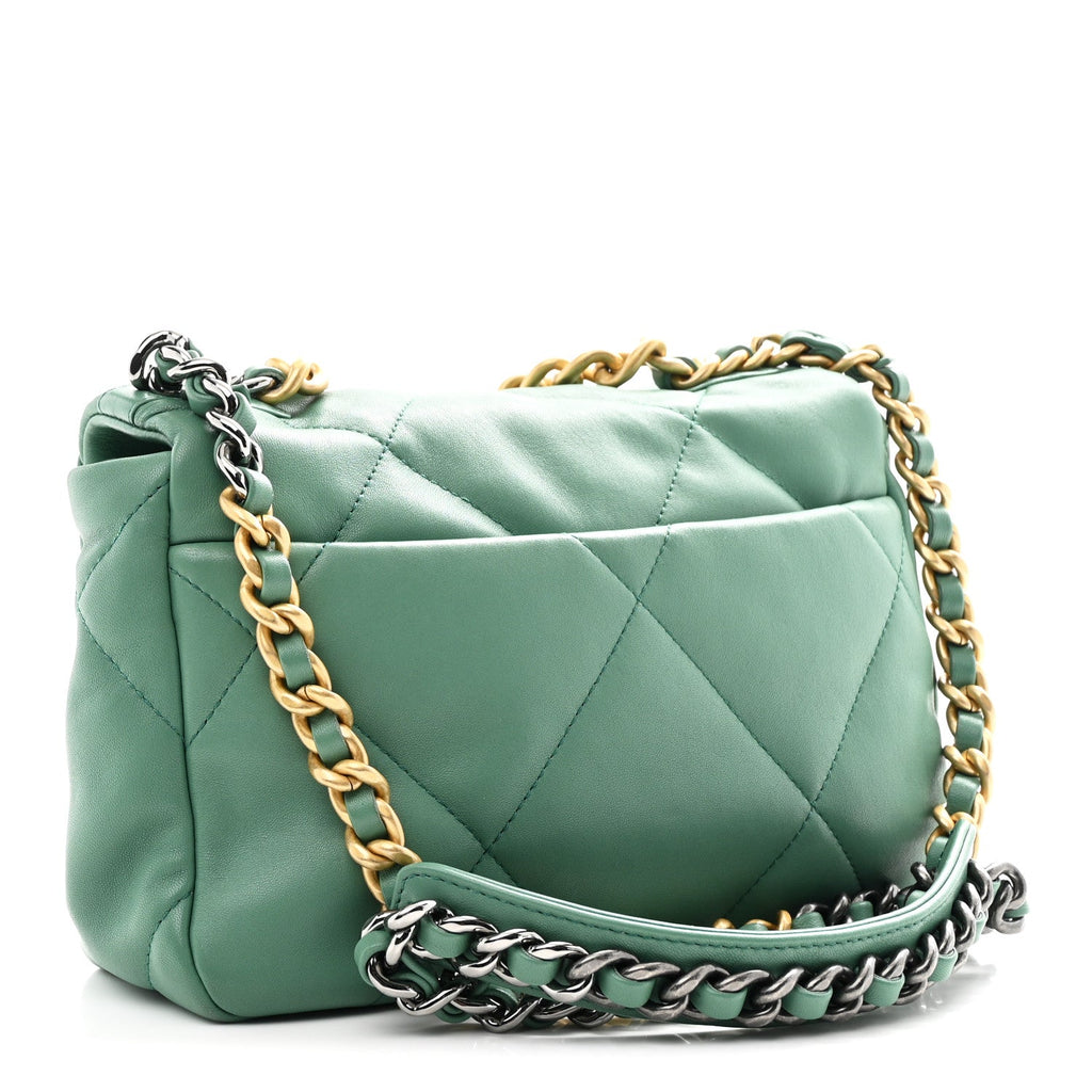Chanel Lambskin Quilted Medium Chanel 19 Flap Green