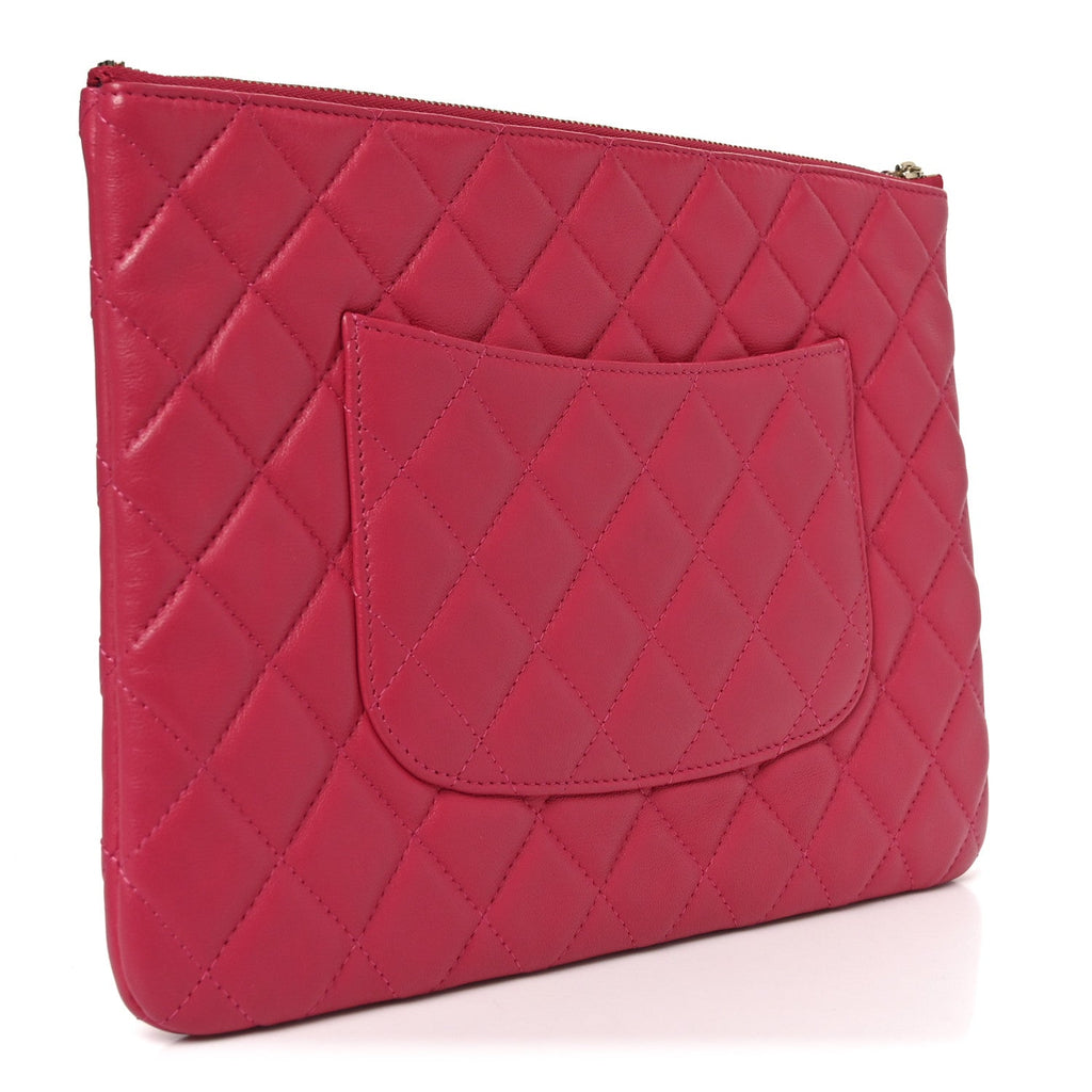 Lambskin Quilted Medium Cosmetic Case Dark Pink