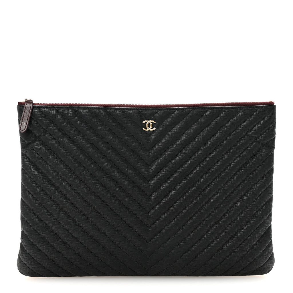 Caviar Chevron Quilted Large Cosmetic Case Black