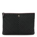Caviar Chevron Quilted Large Cosmetic Case Black