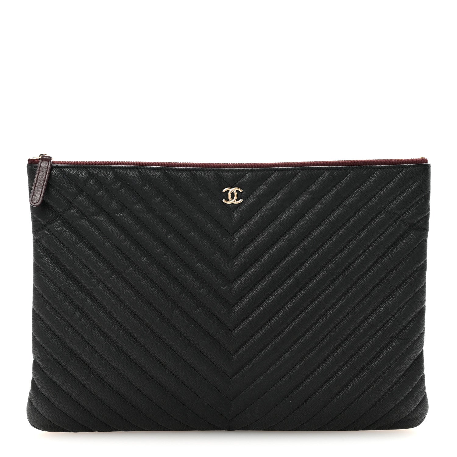 Caviar Chevron Quilted Large Cosmetic Case Black