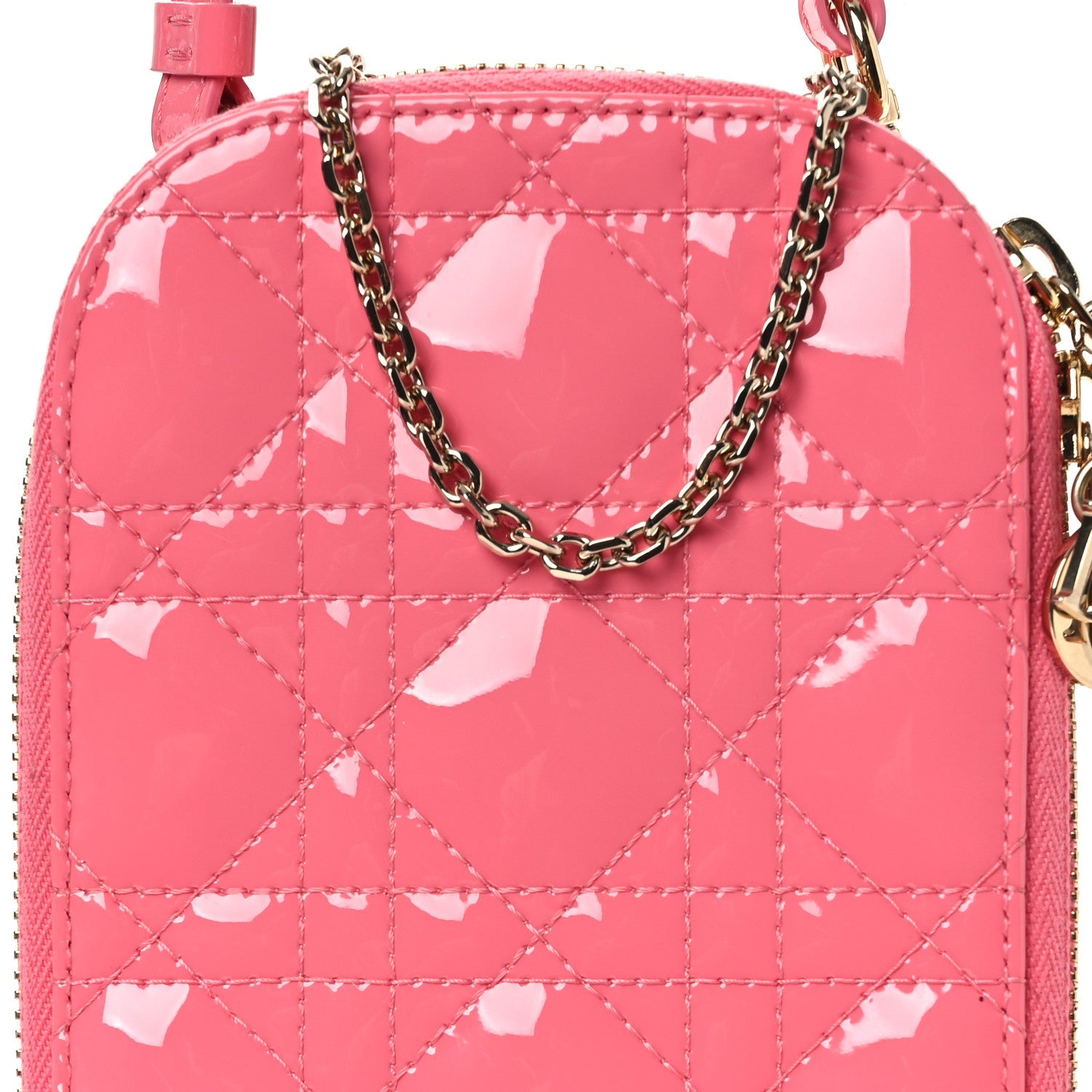 Christian Dior Patent Cannage Lady Dior Phone Holder Pink