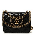 Chanel Patent Quilted Chain Around Heart Mini Chain Flap Black