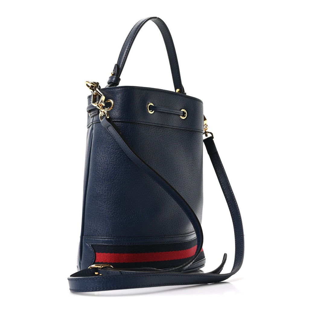 Gucci Soft Textured Calfskin Web Small Ophidia Bucket Bag Blue Agata