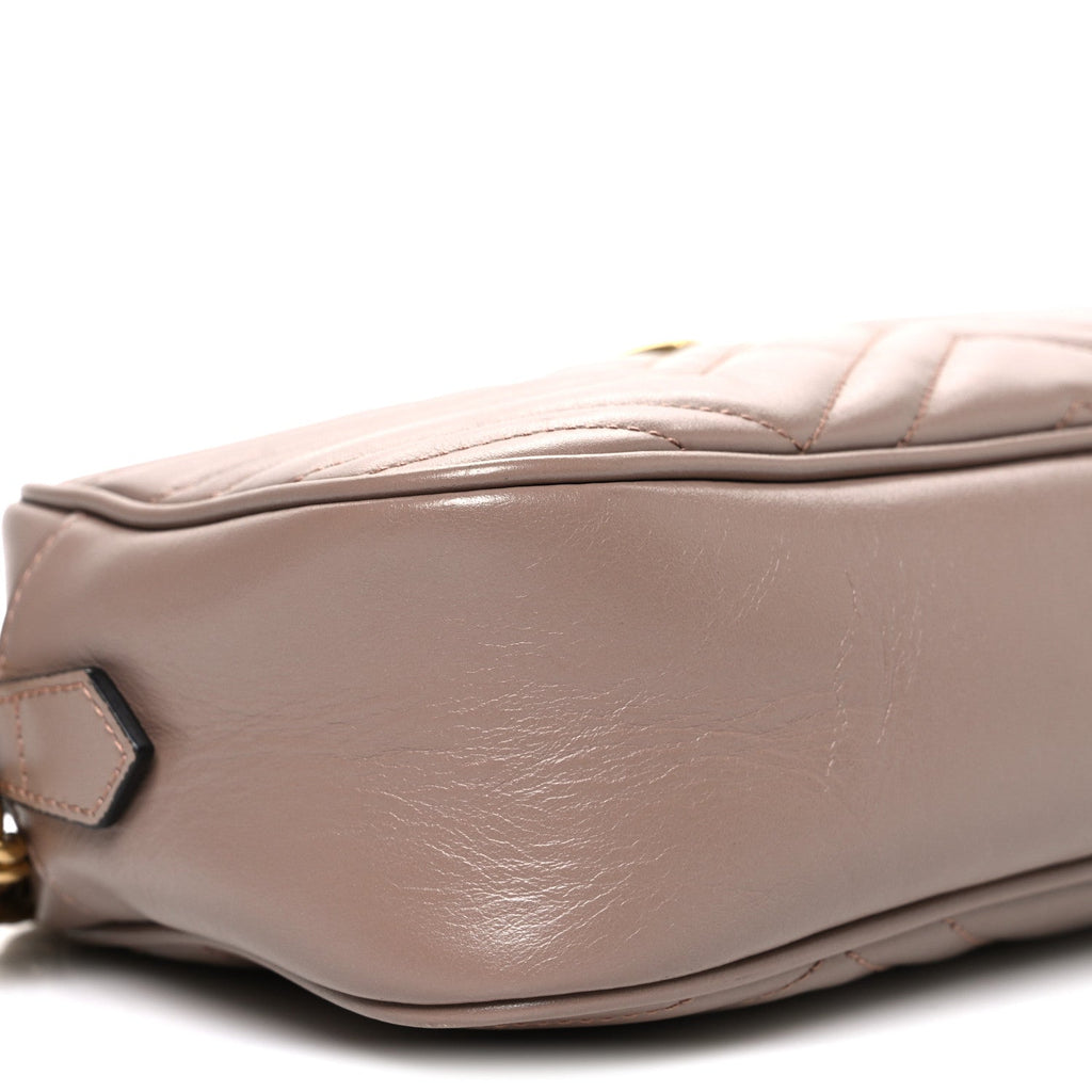 Gucci Calfskin Matelasse Small GG Marmont Chain Shoulder Bag Porcelain Rose
