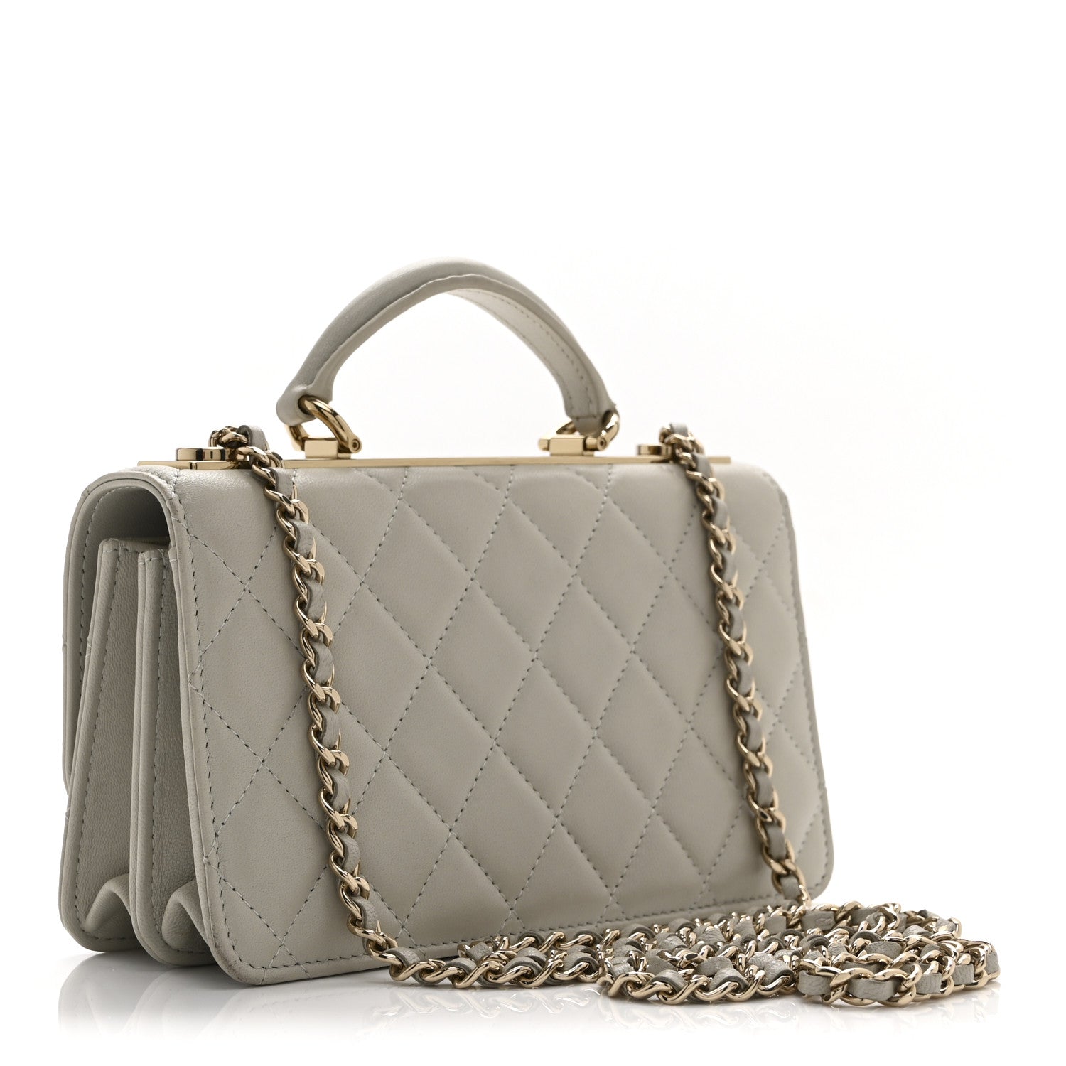 Chanel Lambskin Quilted Trendy CC Dual Handle Clutch With Chain Grey