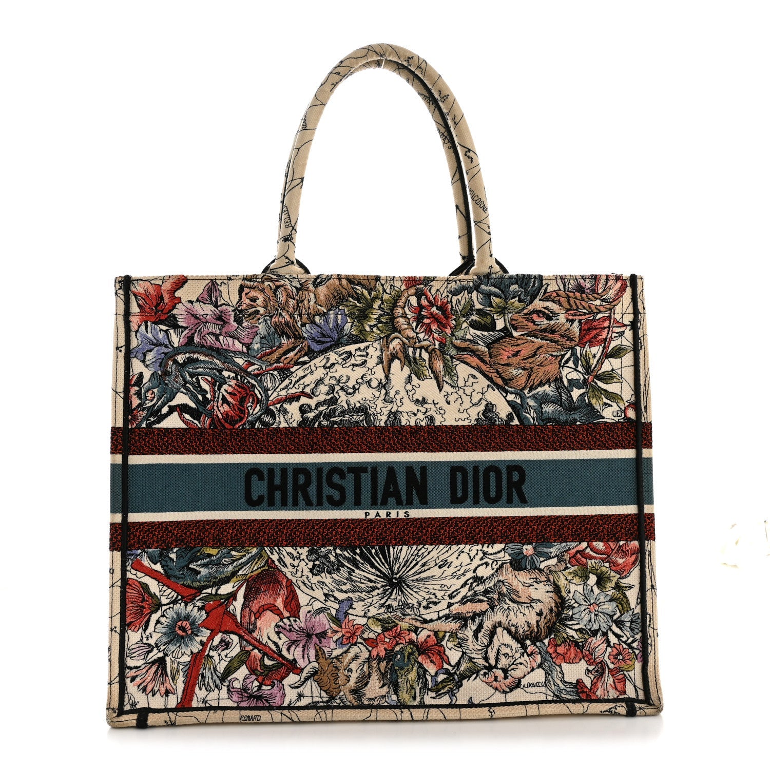 Christian Dior Canvas Embroidered Large Zodiac Book Tote Latte Multicolor