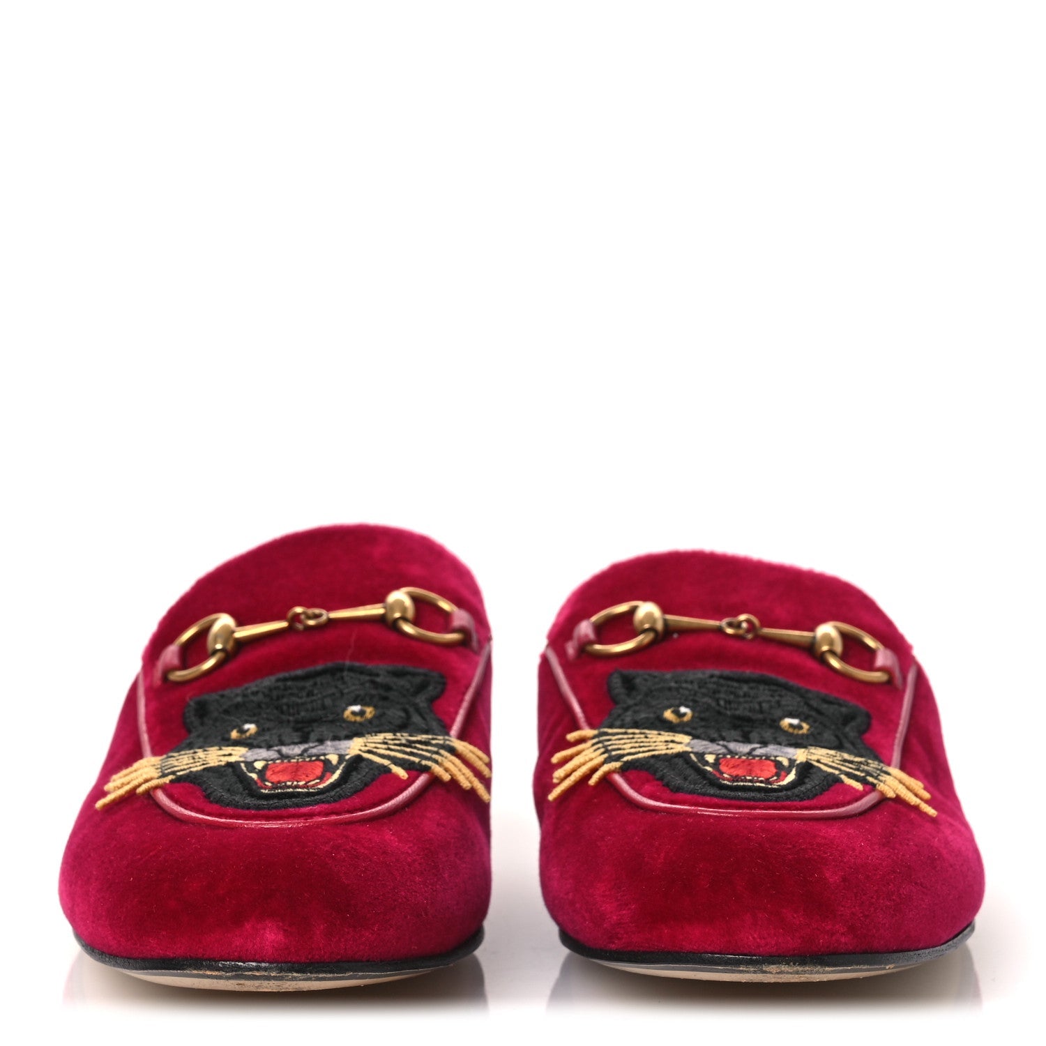 Gucci Velvet Panther Embroidered Womens Princetown Slippers 38 Raspberry Sherbet