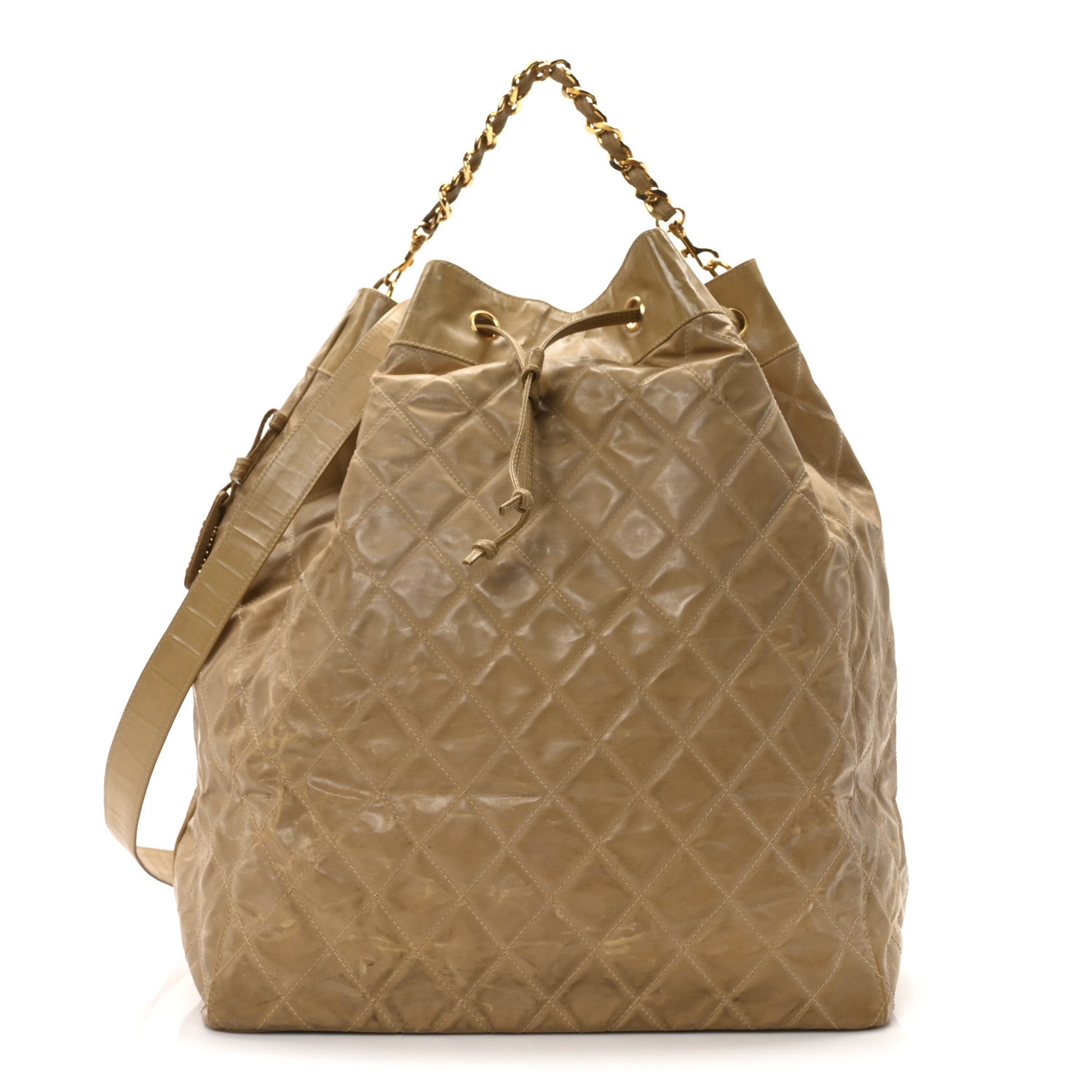Chanel Vinyl Stitched XL Bucket Bag Beige