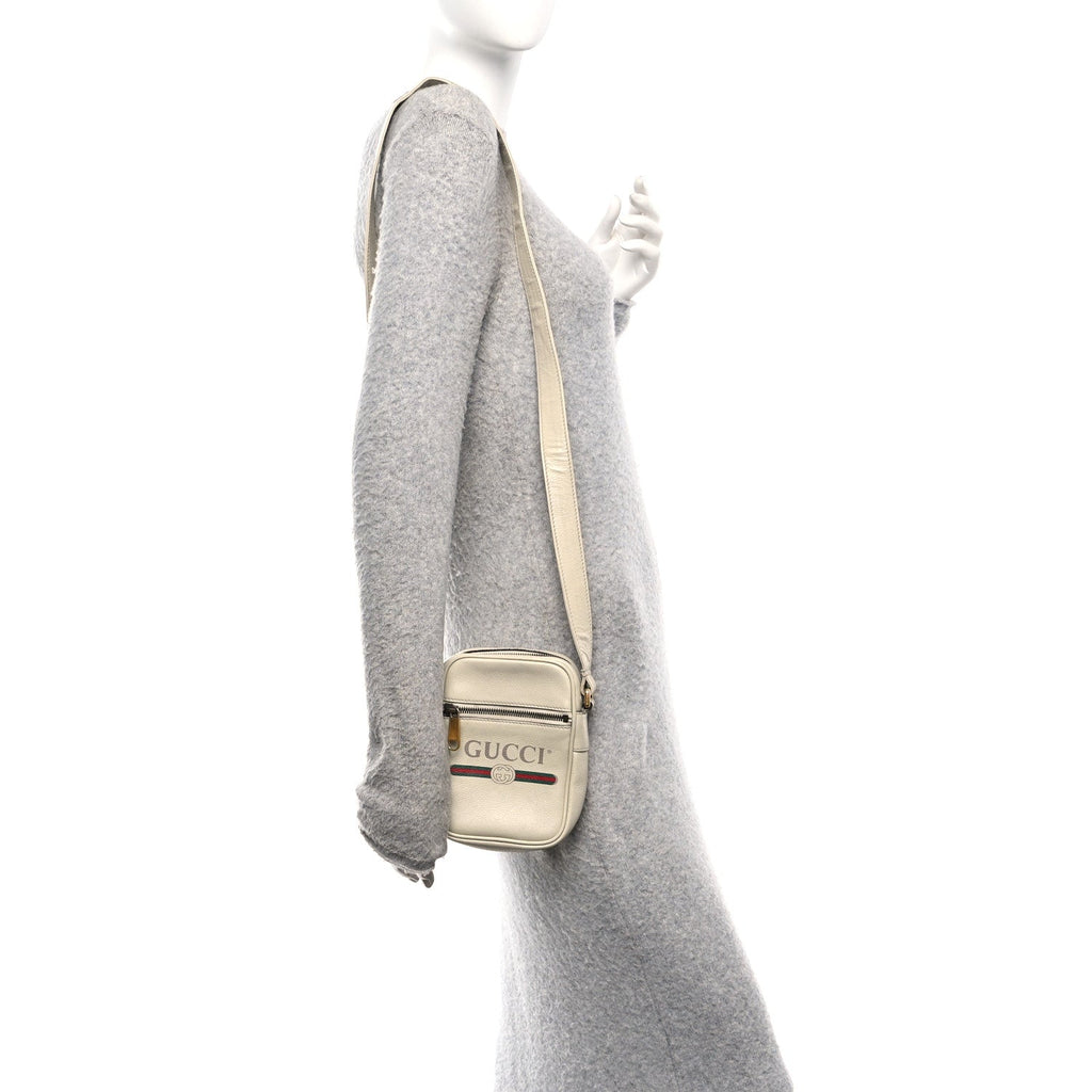 Gucci Grained Calfskin Mini Logo Messenger Bag White
