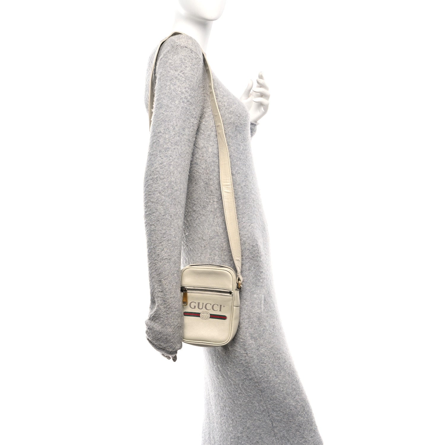 Gucci Grained Calfskin Mini Logo Messenger Bag White