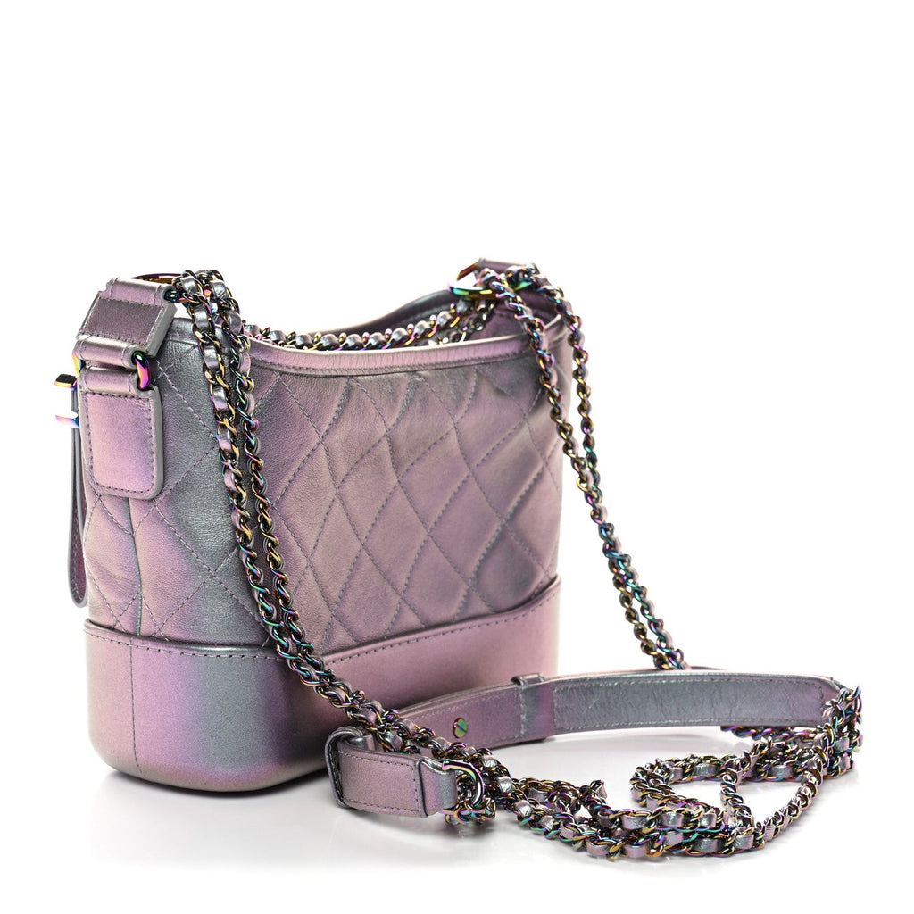 Chanel Iridescent Lambskin Calfskin Quilted Small Gabrielle Hobo Light Purple