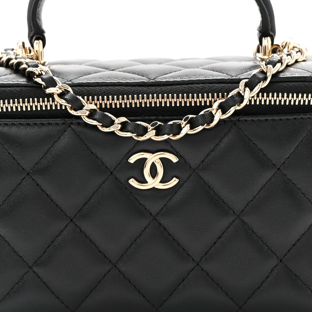 Chanel Lambskin Quilted Small Top Handle Vanity Case With Chain Black