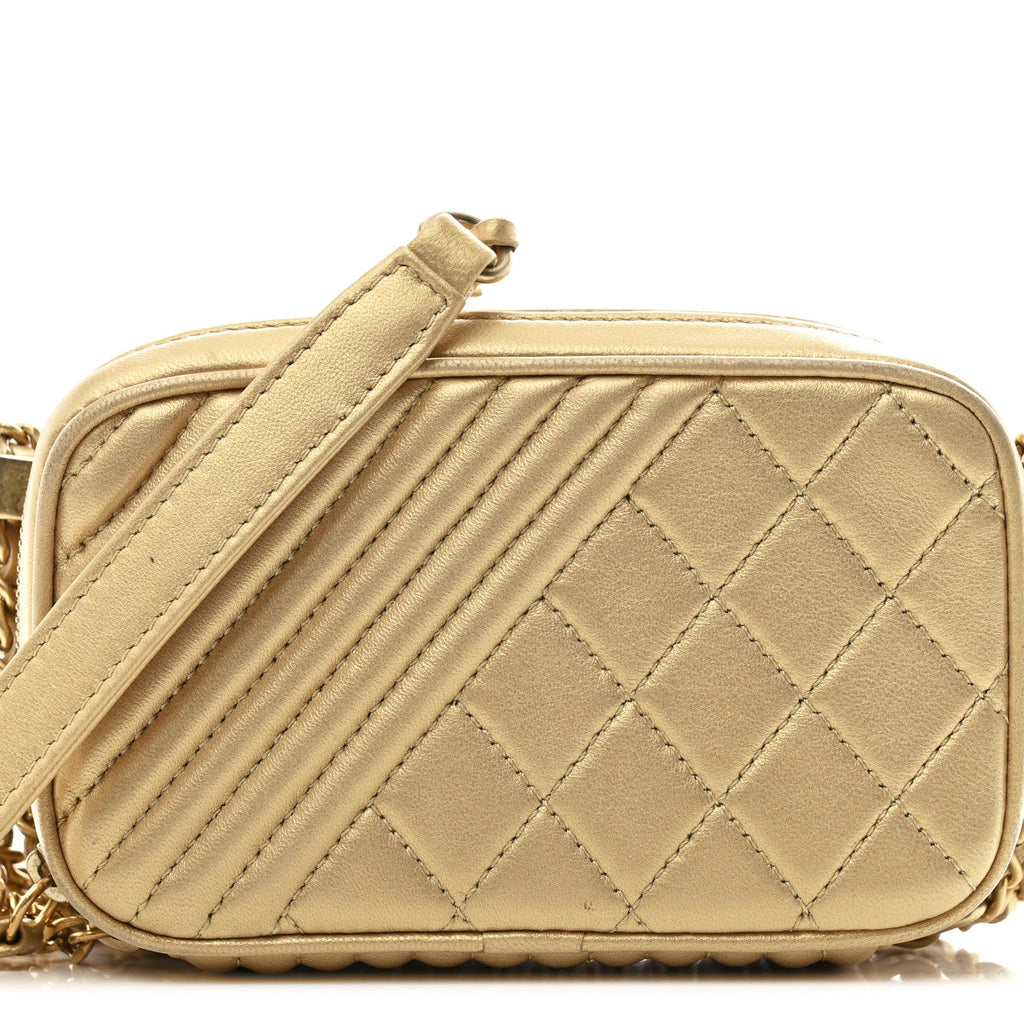 Chanel Metallic Lambskin Mini Coco Boy Camera Case Gold