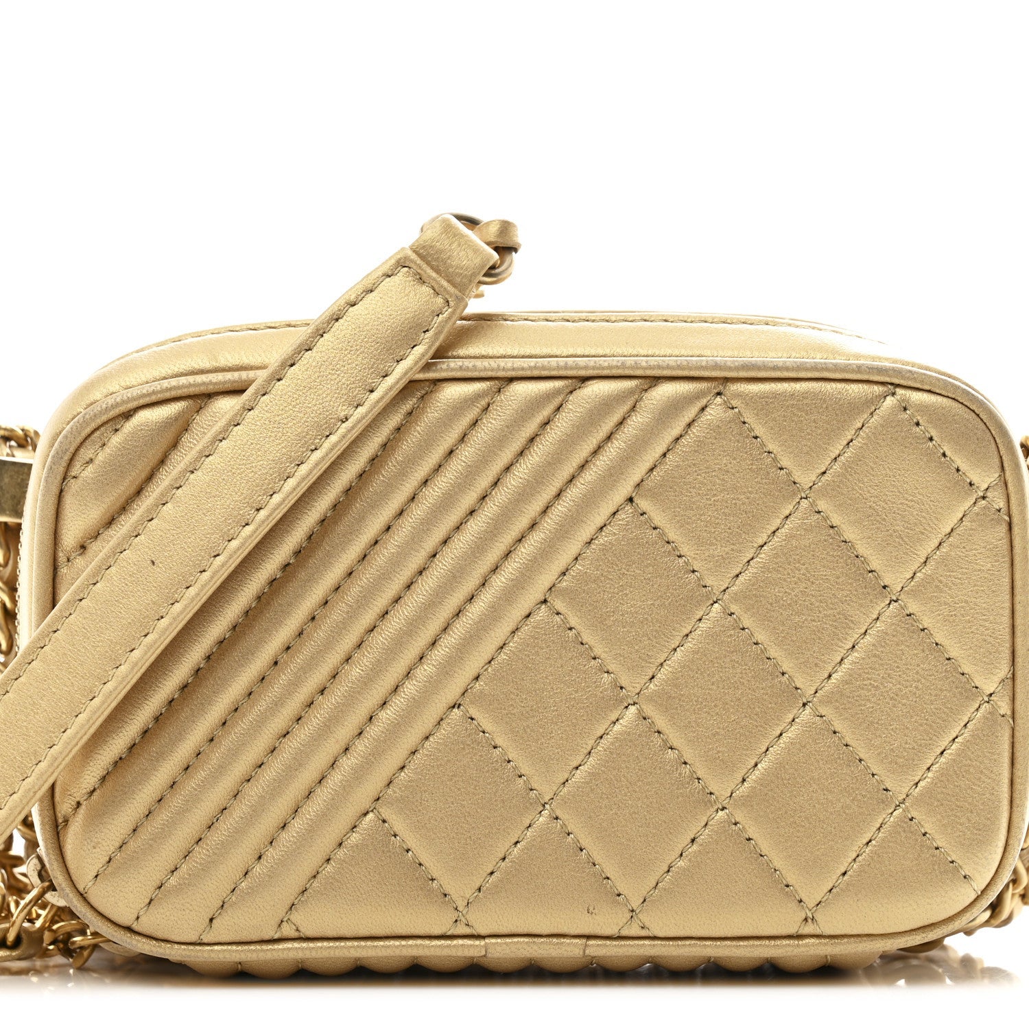 Chanel Metallic Lambskin Mini Coco Boy Camera Case Gold
