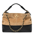 Chanel Suede Calfskin Shiny Lambskin Quilted Small Coco Base Shopping Bag Beige Black