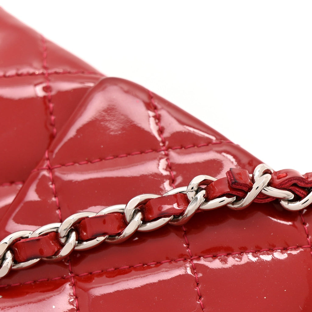 Chanel Patent Quilted Mini Flap Clutch With Chain  Red