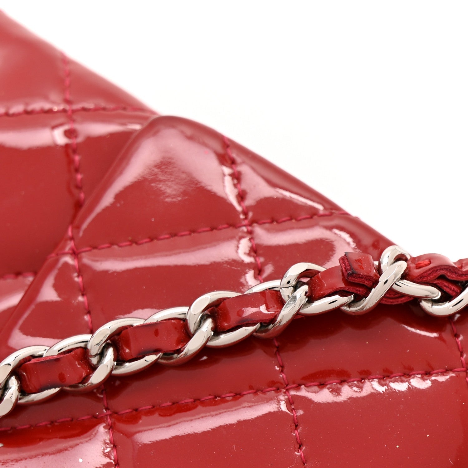 Chanel Patent Quilted Mini Flap Clutch With Chain  Red