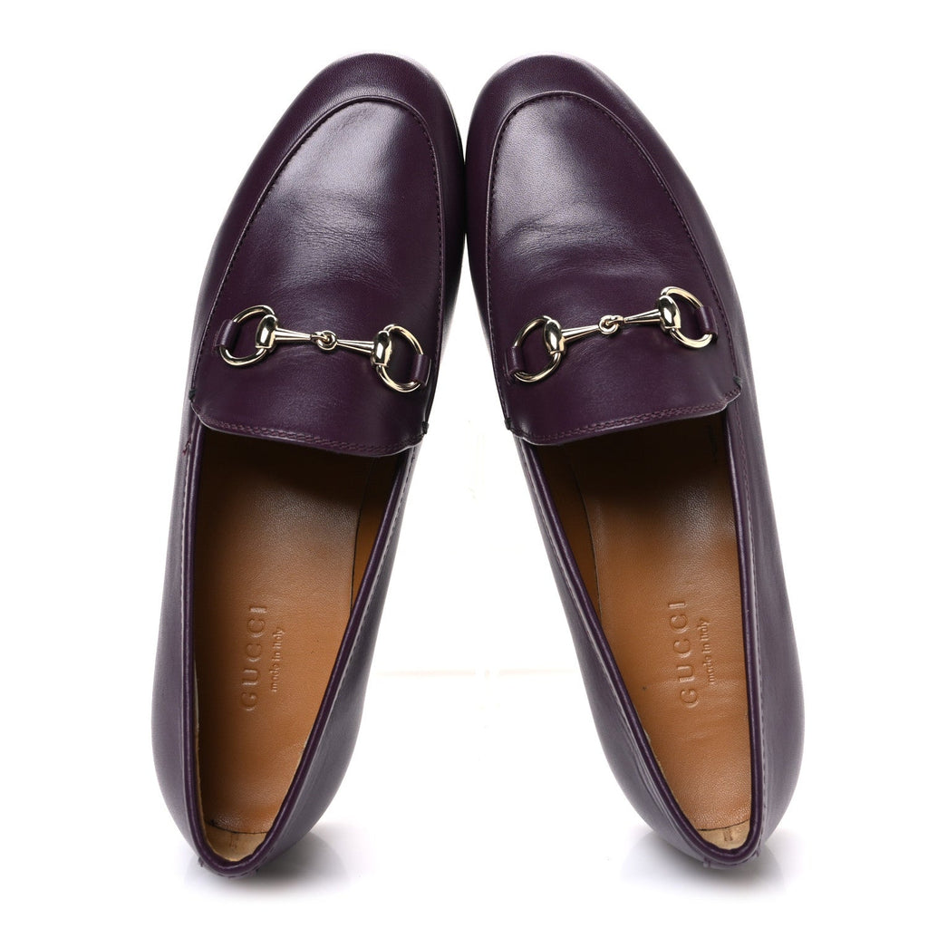 Gucci Real Betis Glamour Calfskin Womens Jordaan Horsebit Loafers 35.5 Shiny Vineyard