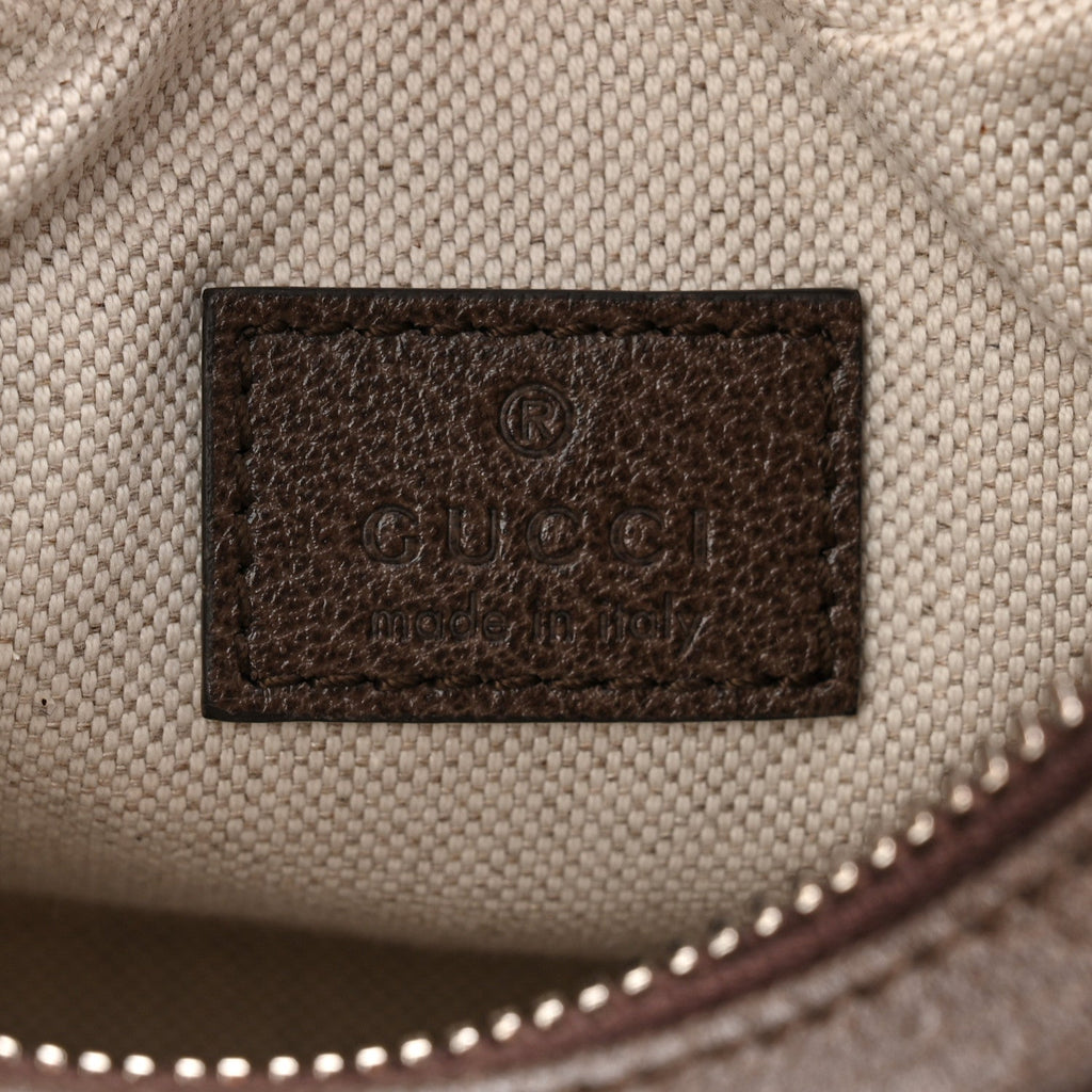 Gucci GG Supreme Monogram Textured Calfskin Web Small Attache Shoulder Bag Beige Ebony New Acero