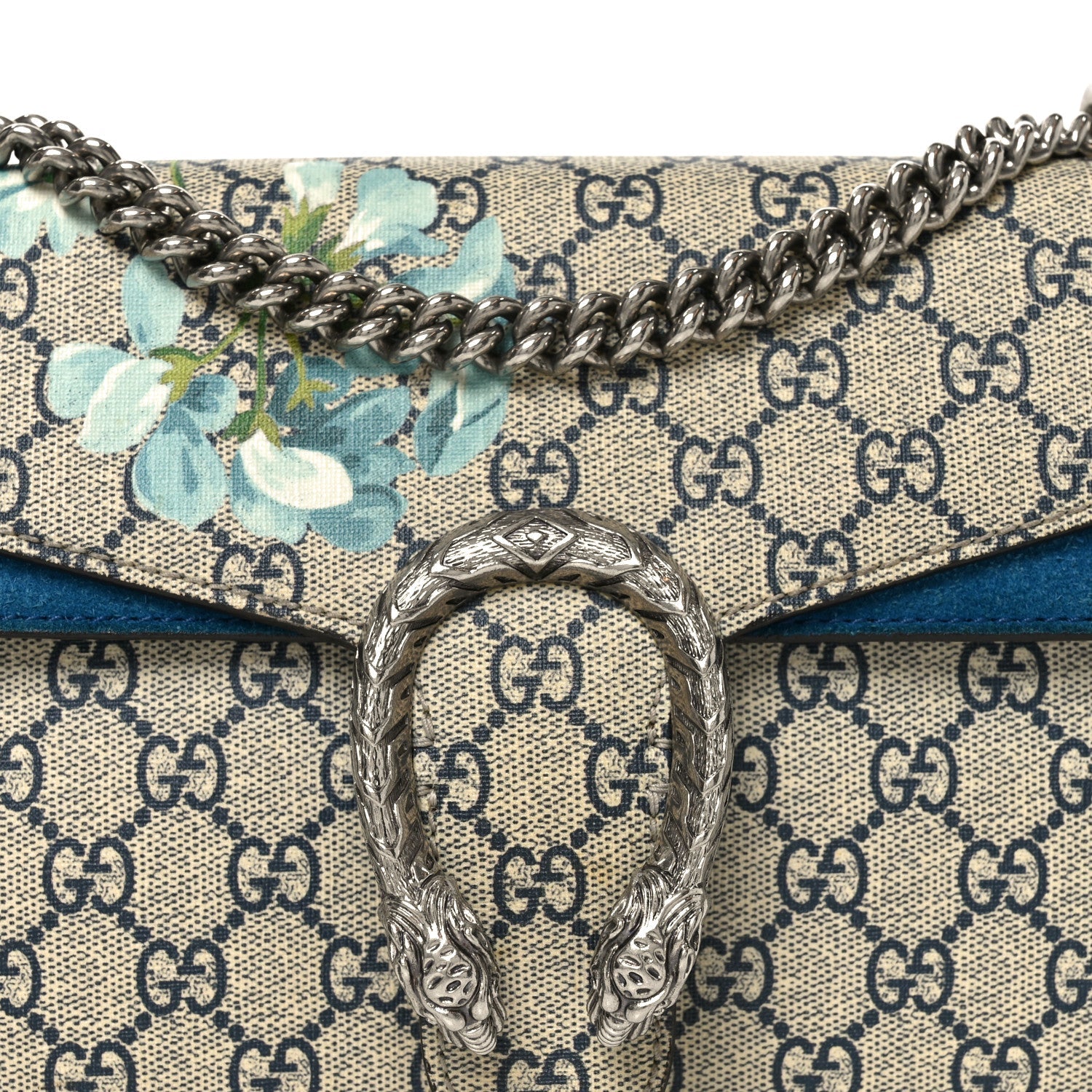 Gucci GG Supreme Monogram Blooms Small Dionysus Shoulder Bag Beige Navy Vintage Blue
