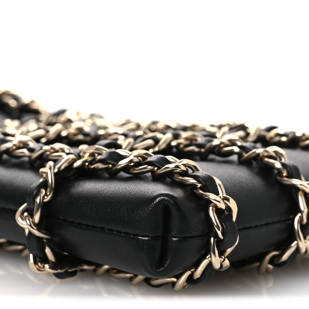 Chanel Lambskin Tech Me Out Clutch With Chain Black