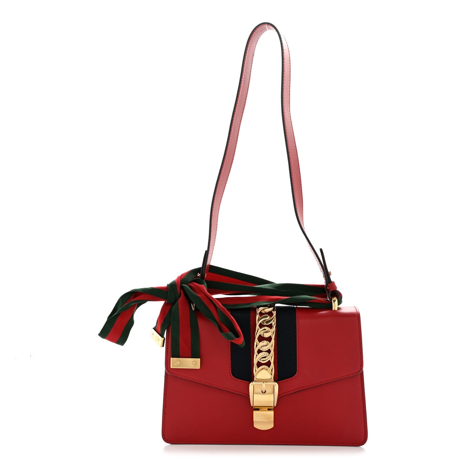Gucci Calfskin Small Sylvie Shoulder Bag Hibiscus Red