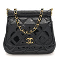 Chanel Patent Quilted Frame Clutch Flap With Chain Black