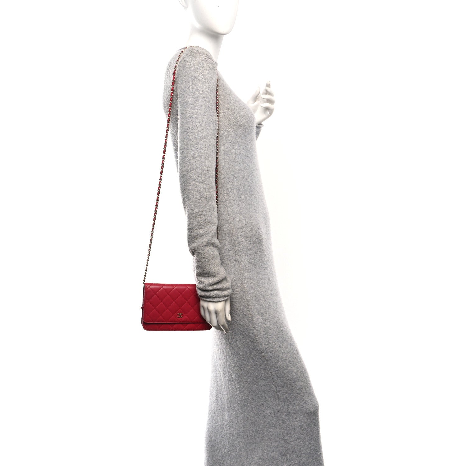 Chanel Lambskin Quilted Wallet On Chain WOC Dark Pink
