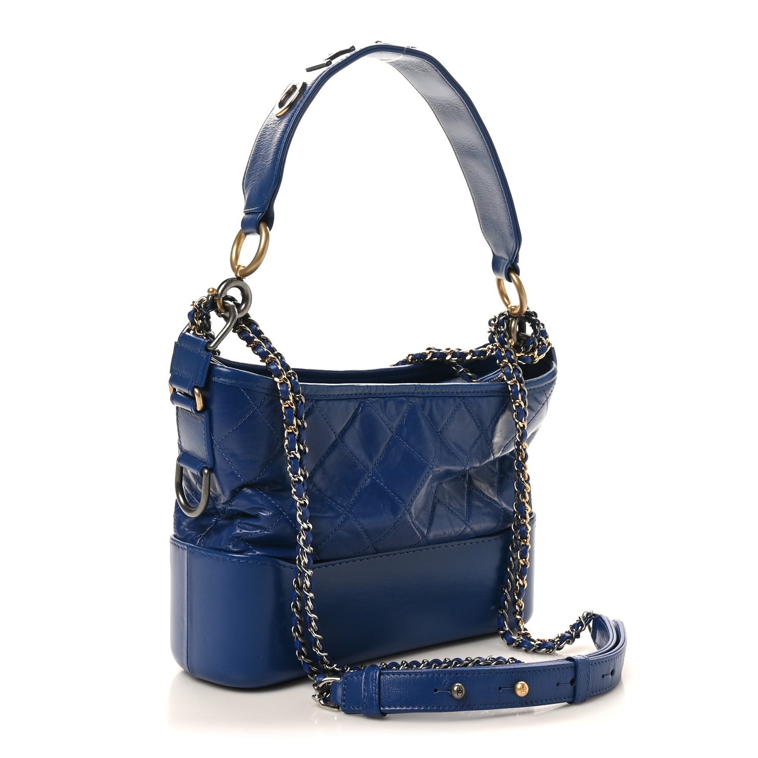Chanel Aged Calfskin Quilted Medium Gabrielle Logo Hobo Blue