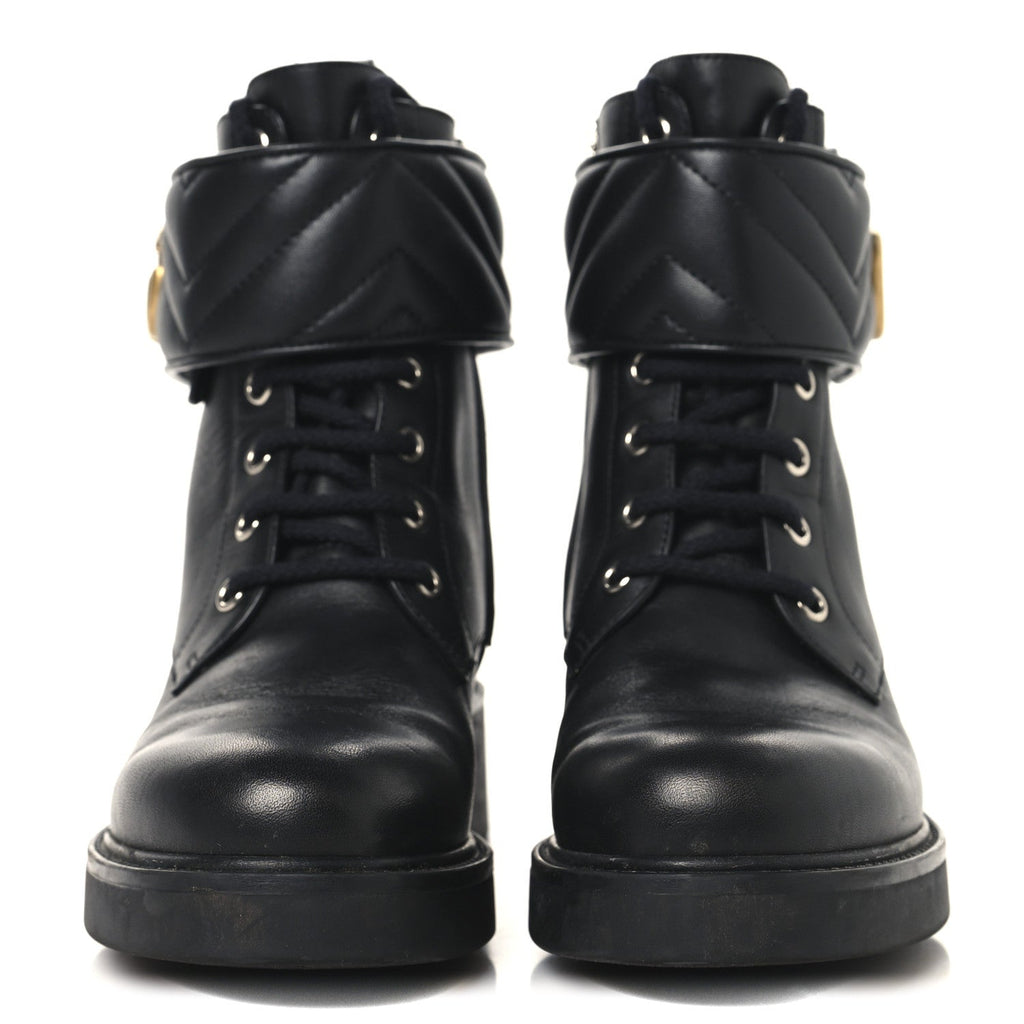 Gucci Flores Calfskin Nappa Matelasse GG 40mm Ankle Boots 37 Black
